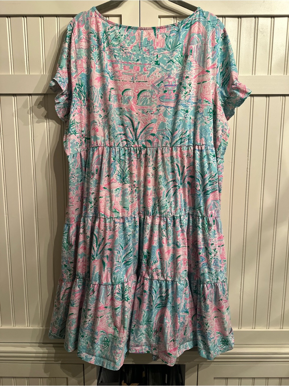 Lilly Pulitzer Jodee Pink & Aqua Tropical Tiered Swing Midi Dress Size XXL - Picture 9 of 10